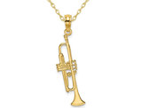 14K Yellow Gold Polished Trumpeet Musical Charm Pendant Necklace with Chain